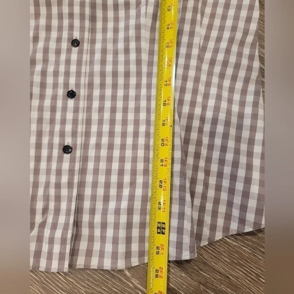 Lafayette 148 Taupe and Cream Plaid Gingham Button Down Blouse size 10 - Picture 7 of 9